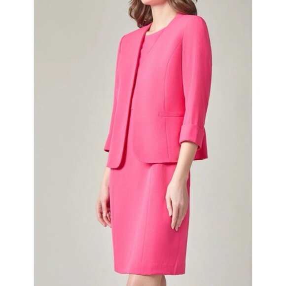 Kasper Elle Iconic Crepe Suit Jacket Blazer 14 Pink Open Front 3/4 Sleeve NEW - Picture 5 of 16